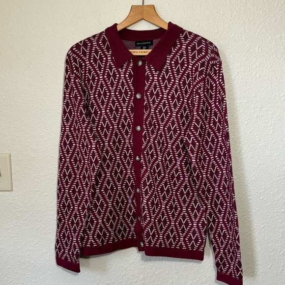 Art of Rhetoric Burgundy White collared full button cardigan sweater. Men’s M - Picture 2 of 7